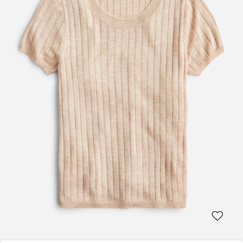 J. Crew Silk-Blend Ribbed Short Sleeve Sweater Tee | Heather Sandy Beach | Small